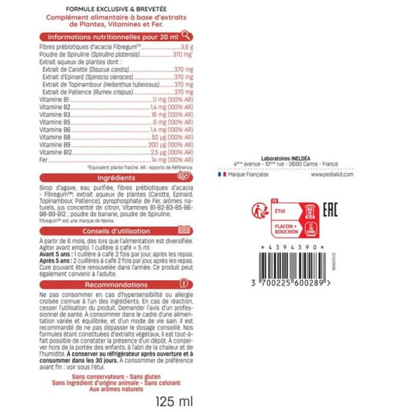 Pediakid Fer + Vitamamines B Sirop 125Ml