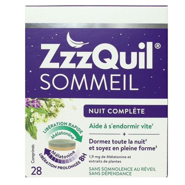 Zzzquil Sommeil Nuit Complète mélatonine 1,9 mg (28 comprimés bicouche)