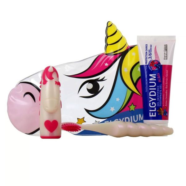 Elgydium Trousse de Voyage Kids Licorne 3-6 ans (Trousse + Dentifrice + Brosse à dents)