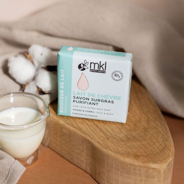 MKL Green Nature Savon Surgras Purifiant au Lait de Chèvre bio - Douceur de lait (100 g)