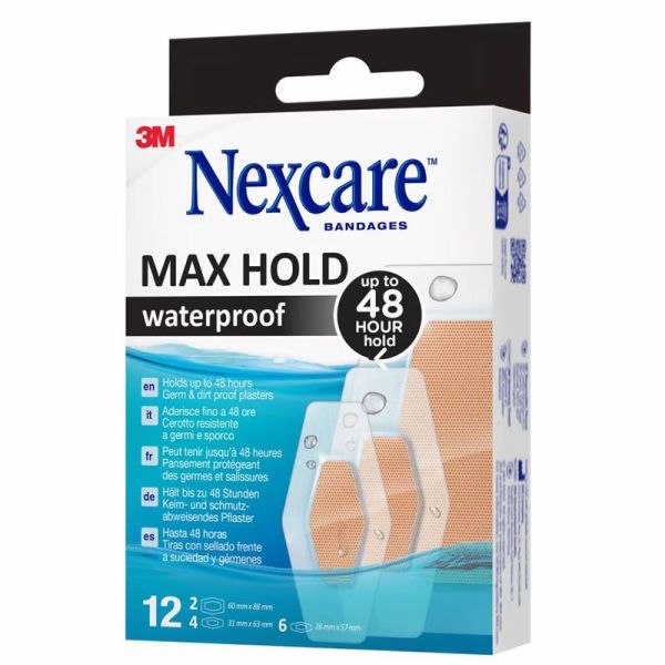 Nexcare Max Hold Waterproof assortiments de pansements étanches (x12)