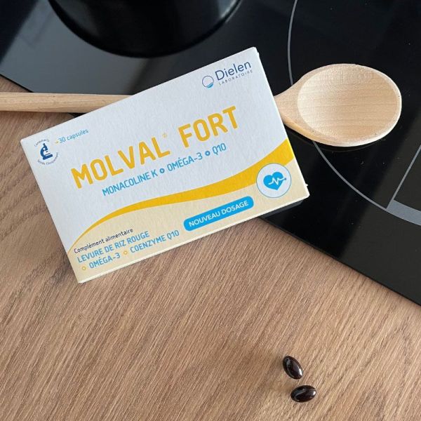 Dielen Molval Fort levure de riz rouge, oméga-3, coenzyme Q10 santé cardiovasculaire (30 capsules)