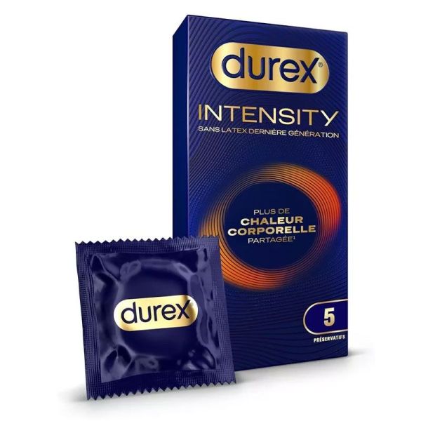 Durex Intensity préservatifs sans latex, plus de chaleur corporelle partagée (x5)
