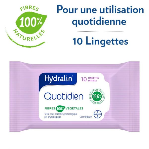 Hydralin Quotidien Lingettes Intimes fibres végétales (x10)