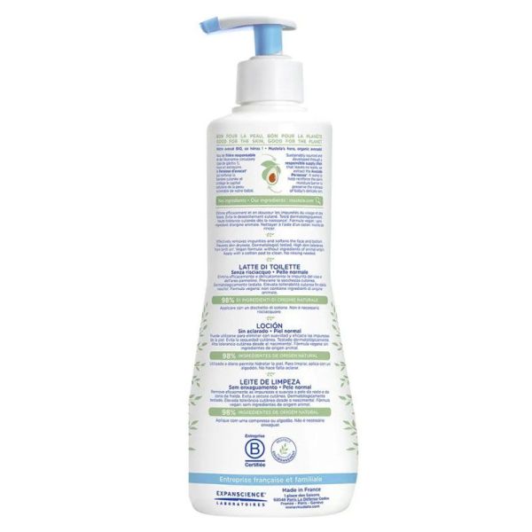Mustela Bébé Lait de Toilette sans rincage à l'avocat bio (500 ml)