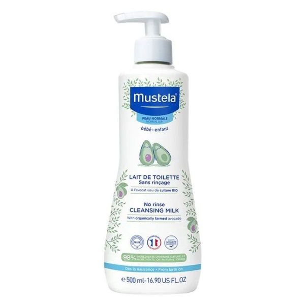 Mustela Bébé Lait de Toilette sans rincage à l'avocat bio (500 ml)