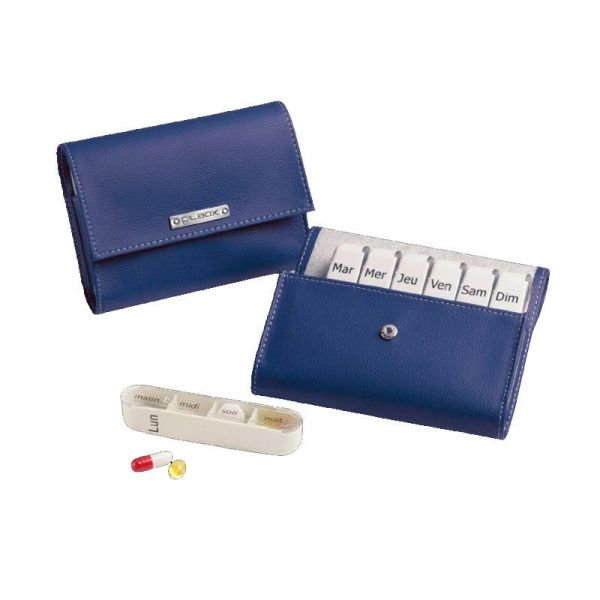 Pilbox Liberty pilulier semainier + pochette (rouge ou bleu marine)