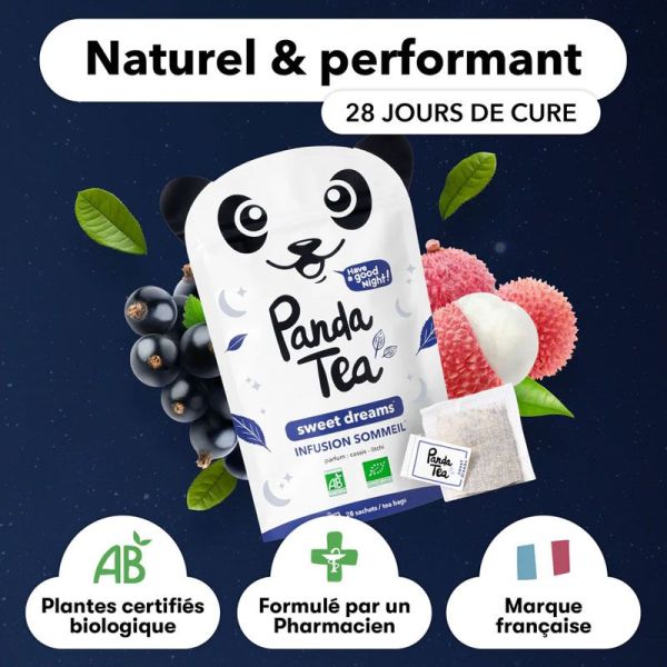 Panda Tea Sweet Dreams infusion sommeil bio parfum cassis litchi (28 sachets)