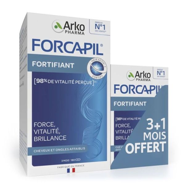 Arkopharma Forcapil Fortifiant cheveux & Ongles 3+1 mois OFFERT (180 gélules)