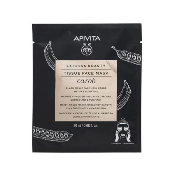 Apivita Express Beauty Masque Visage en tissu noir détox & purifiant à la Caroube (20 ml)
