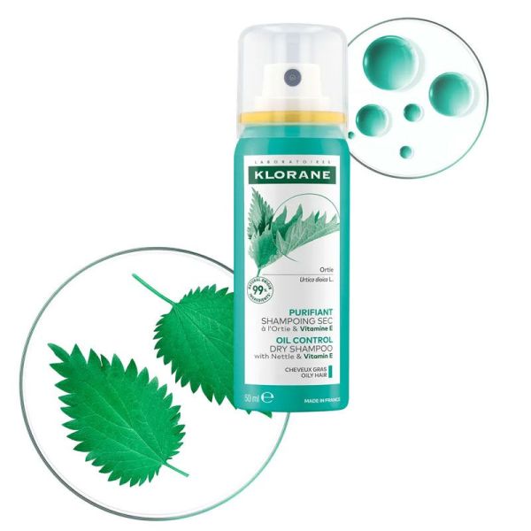 Klorane Shampoing sec purifiant à l'Ortie et Vitamine E (50 ml)