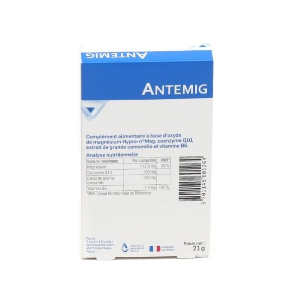 Pileje Antemig magnésium marin, coenzyme Q10, grande camomille & vitamine B6 (20 Comprimés)