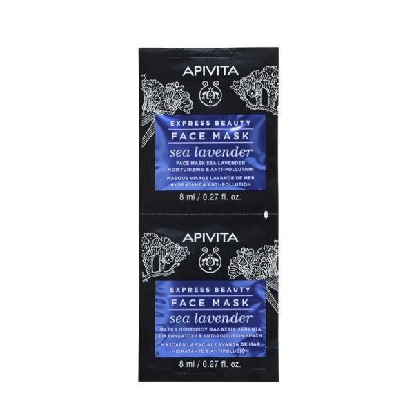 Apivita Express Beauty Masque Visage hydratant & anti-pollution lavande de mer (2 x 8 ml)