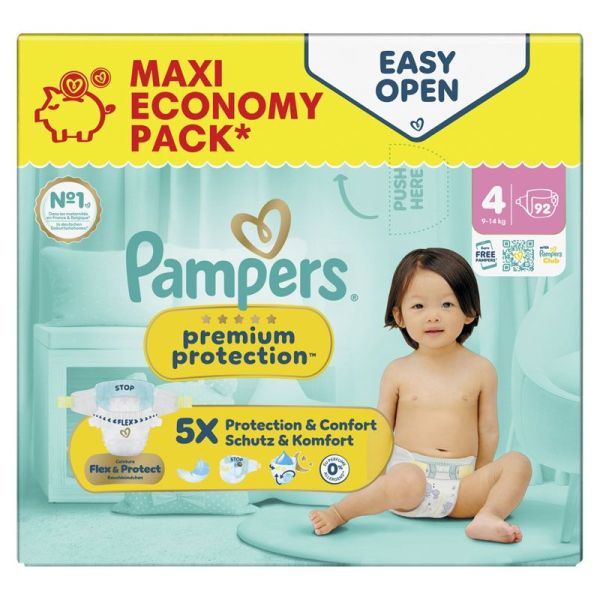 Pampers Premium Protection couches bébé T.4 (9-14 kg) Maxi Economy Pack (x92)