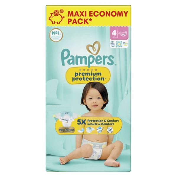 Pampers Premium Protection couches bébé T.4 (9-14 kg) Maxi Economy Pack (x92)