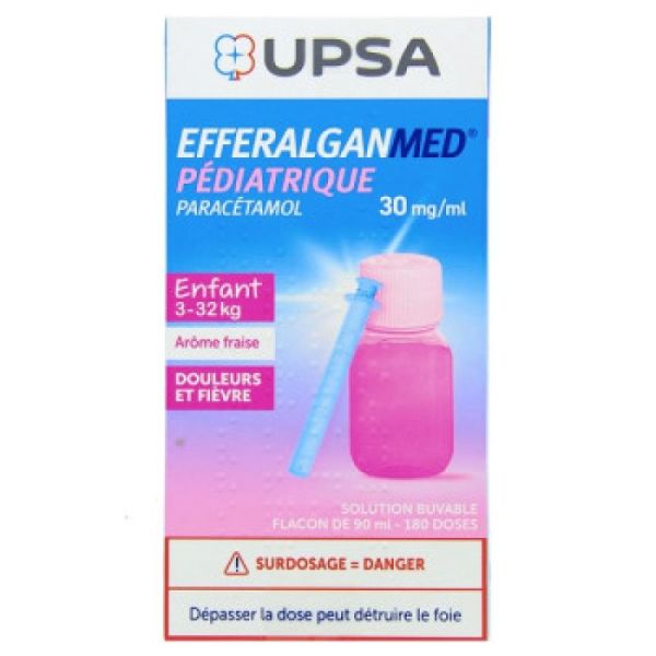 Efferalgan Pédiatrique Paracétamol 30 mg/ml Solution Buvable Arôme Fraise (90 ml)