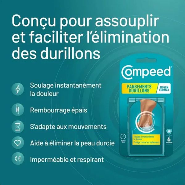 Pansements Durillons moyen format, reste en place (x6)