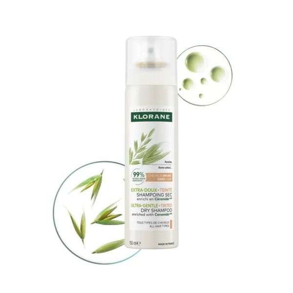 Klorane Extra-Doux Teinté Shampoing sec enrichi en Céramideᴸᴵᴷᴱ et avoine (150 ml)
