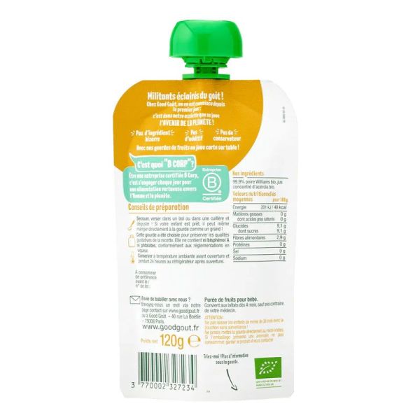 Good Goût Baby Purée bio Poire Williams bébé dès 4 mois (120 g)