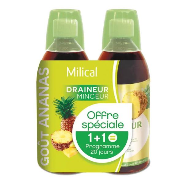 Milical Draineur Minceur Ultra goût Ananas détox & brûleur de graisses (2 x 500 ml)