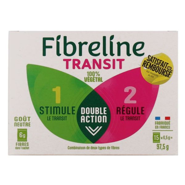 Fibreline Transit poudre 100% végétale double action, goût neutre (15 sticks de 6,5 g)