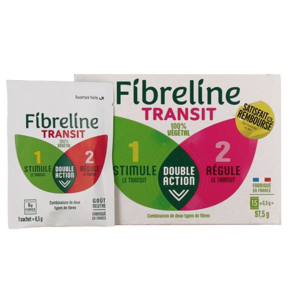 Fibreline Transit poudre 100% végétale double action, goût neutre (15 sticks de 6,5 g)