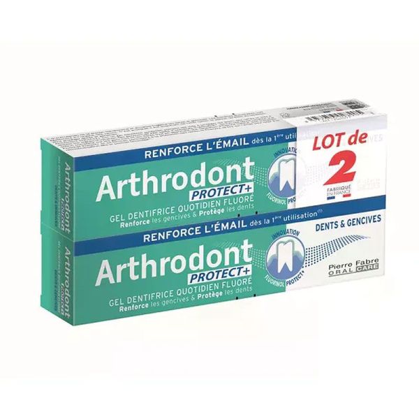 Arthrodont Protect+ Gel dentifrice quotidien fluoré, protection gencives et dents (2 x 75 ml)