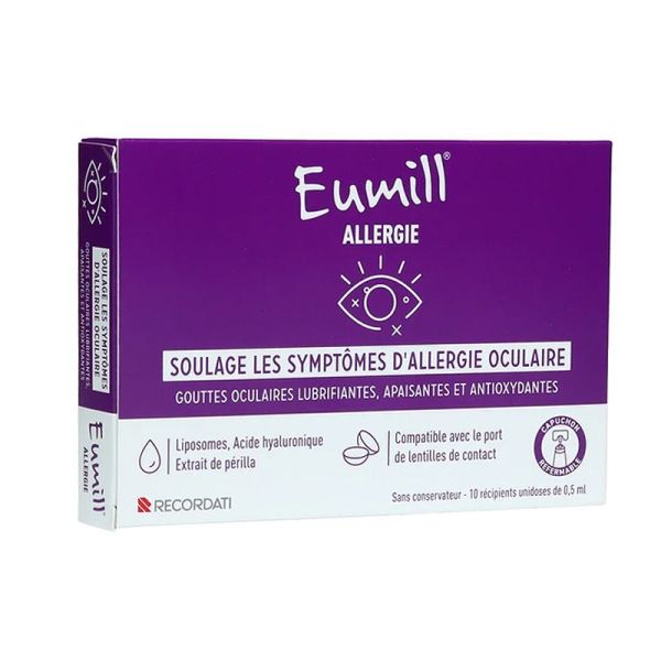 Eumill Allergie Gouttes oculaires lubrifiantes, apaisantes et antioxydantes (10 x 0,5 ml)
