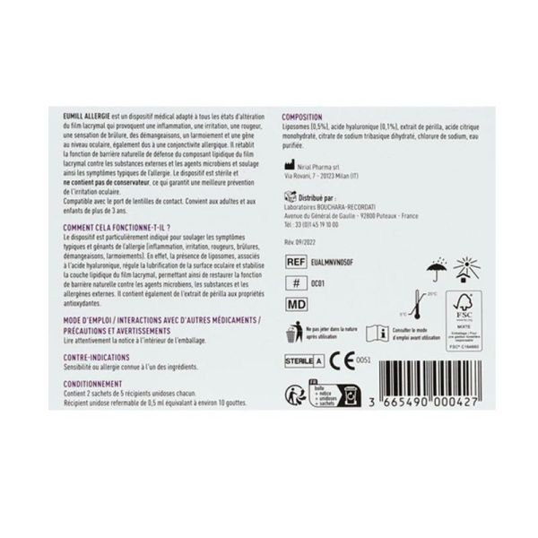Eumill Allergie Gouttes oculaires lubrifiantes, apaisantes et antioxydantes (10 x 0,5 ml)
