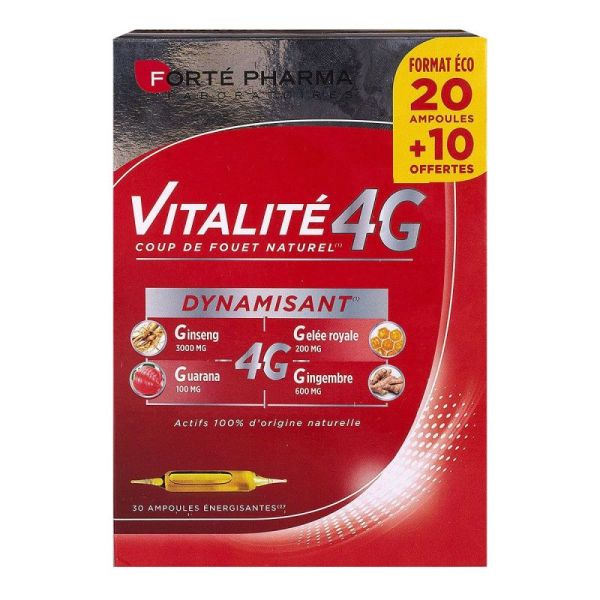 Forté Pharma Vitalité 4G Dynamisant coup de fouet naturel (20 ampoules + 10 offertes)