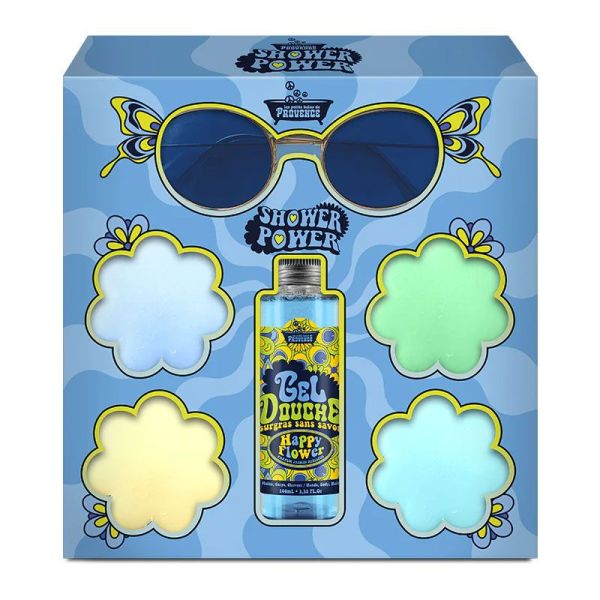 Coffret Shower Power Happy Flower (4 savons 50g + gel-douche 100 ml + lunettes)