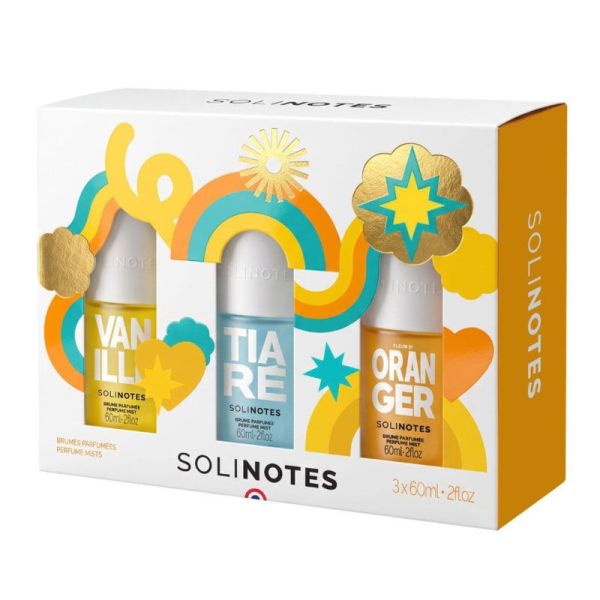 Solinotes Coffret Trio Brumes Parfumées Vanille, Tiaré et Fleur d'Oranger (3 x 60 ml)
