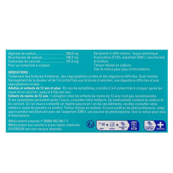 Gavinium comprimés goût menthe (24 comprimés)