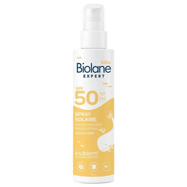 Biolane Expert Spray Solaire SPF50 Bébé haute protection, résiste à l'eau (200 ml)