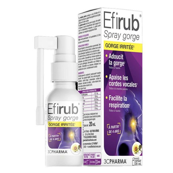3CPharma Efirub Spray gorge irritée, cordes vocales, respiration (20 ml)