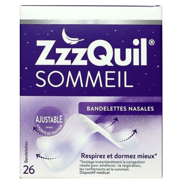 ZzzQuil Sommeil Bandelettes nasales anti-ronflement respiration facilitée (x26)