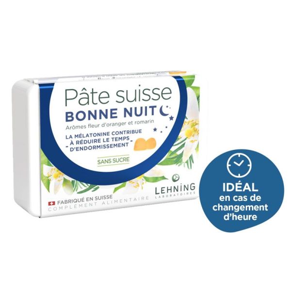 Lehning Pâte Suisse Bonne Nuit endormissement rapide, fleur d'oranger & romarin (40 gommes)