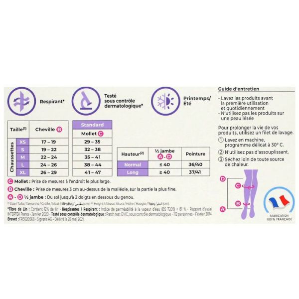 Sigvaris Active Confort Fraîcheur Chaussettes Ecru en Lin contention femme classe 2 taille S