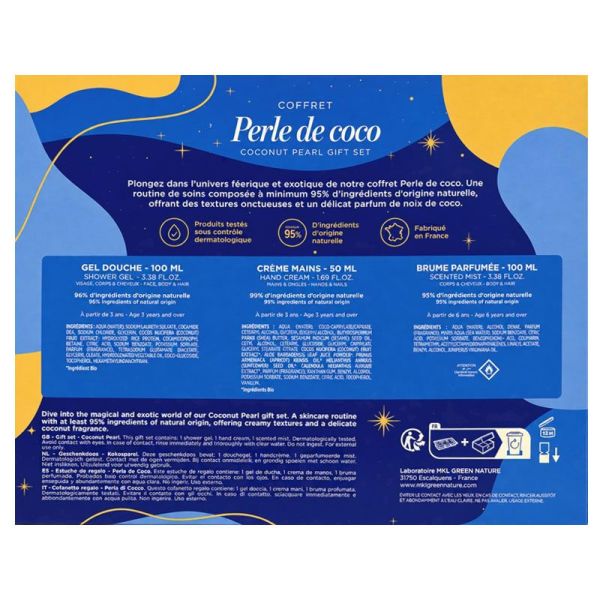 Coffret Perle de Coco édition limitée (gel douche 100 ml + crème mains 50 ml + brume parfumée 100 ml)