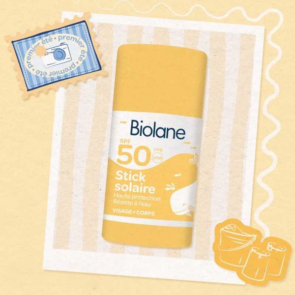 Biolane Stick Solaire Bébé SPF50 visage et corps haute protection, résistant à l'eau (20 ml)