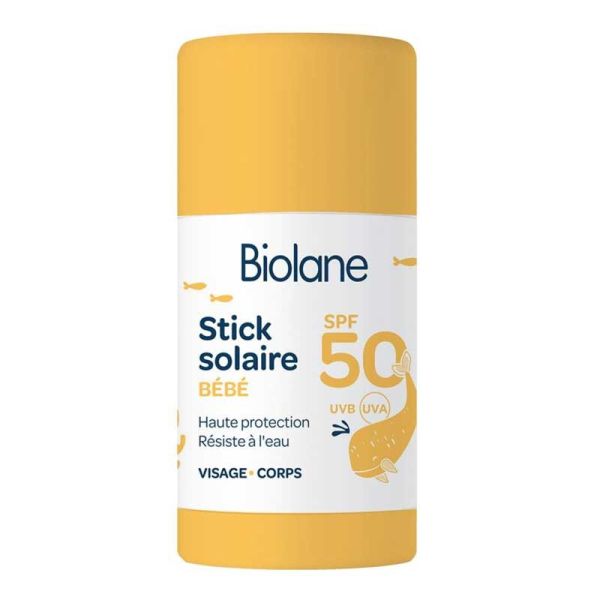 Biolane Stick Solaire Bébé SPF50 visage et corps haute protection, résistant à l'eau (20 ml)