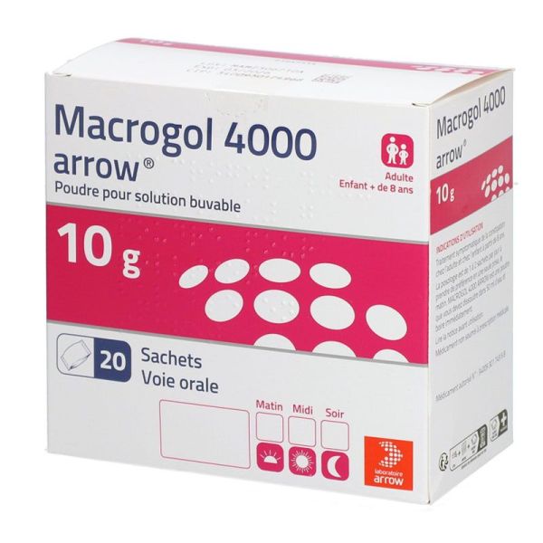 Arrow Macrogol 4000 10g poudre pour solution buvable traitement de la constipation (20 sachets)