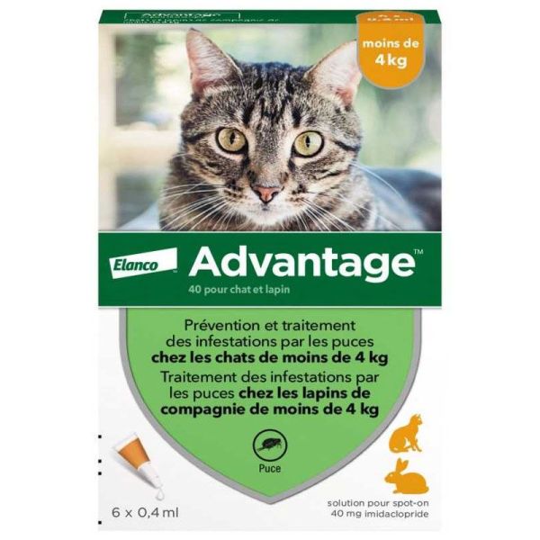 Advantage 40 anti-puces pour chats & lapins de 0 à 4 kg (6 x 0,4 ml)