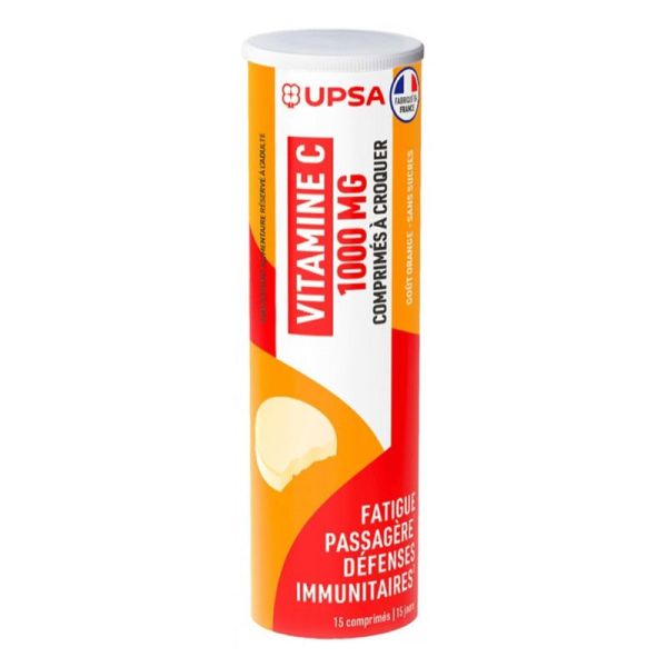 UPSA Vitamine C 1000 mg fatigue passagère & défenses immunitaires (15 comprimés à croquer)