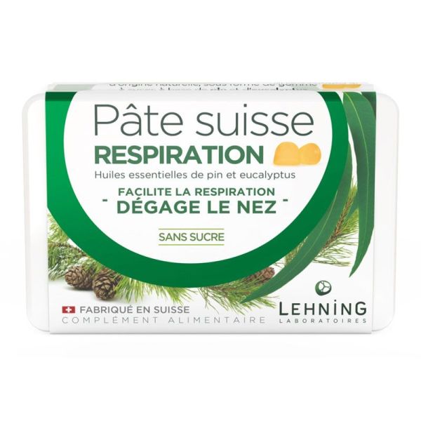 Lehning Pâte Suisse Respiration pin & eucalyptus, dégage le nez (40 gommes)