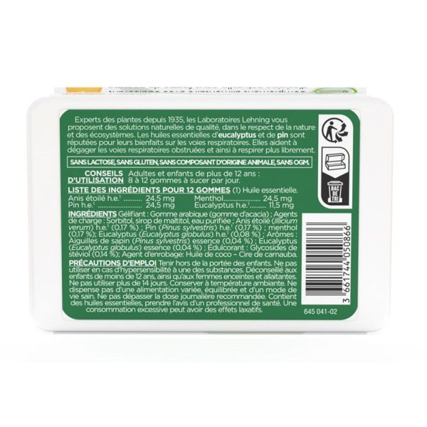 Lehning Pâte Suisse Respiration pin & eucalyptus, dégage le nez (40 gommes)