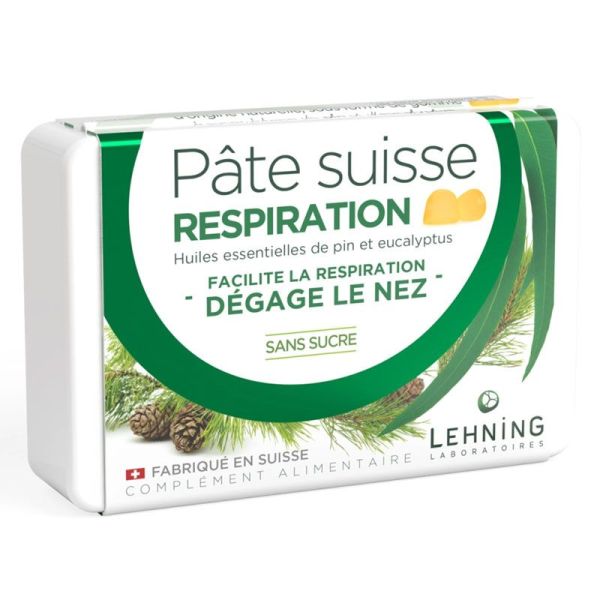 Lehning Pâte Suisse Respiration pin & eucalyptus, dégage le nez (40 gommes)