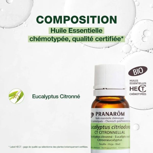 Pranarôm Huile Essentielle d'Eucalyptus citronné Bio (10 ml)