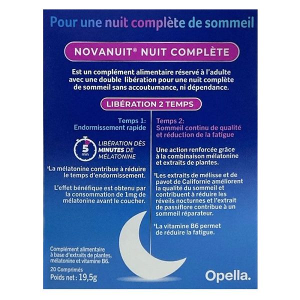 Novanuit Nuit Complète 1,9 mg libération en 2 temps (20 comprimés)
