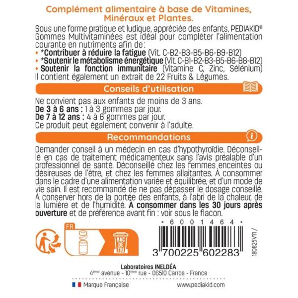 Pediakid Gommes Multivitaminées Oursons Goût Cerise x60